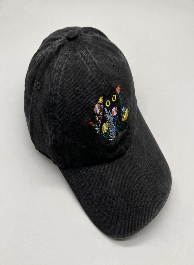 AIMASTZ Flower Black Cat Hat,Embroidered Adjustable Cotton Baseball Cap for Men Women,Gifts for Cat Lovers,Black - Image 5